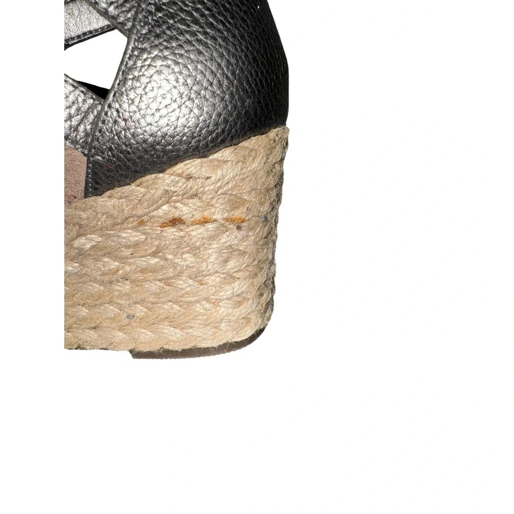 Vionic Calypso Pewter Metallic Leather Espadrille Wedge Sandals Lace Up Womens 8